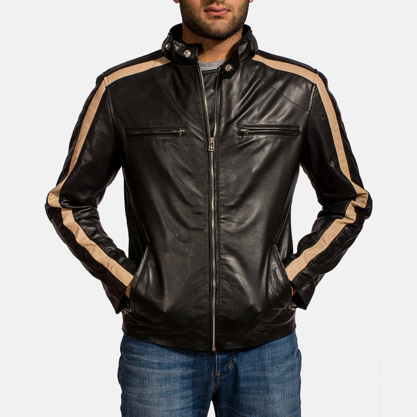Jack Noir Veste Motard en Cuir pour Homme