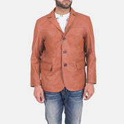 James Camel Marron Blazer en Cuir en Cuir pour Homme in Brown Sheepskin Leather - Vue de face &amp; silhouette ajustée | Acheter en ligne