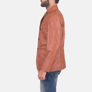 James Camel Marron Blazer en Cuir en Cuir pour Homme - Vue de profil avec coupe de manche ergonomique