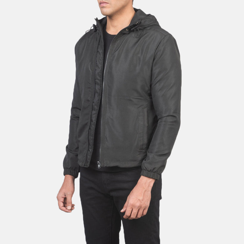 Jimmy Noir Hooded Windbreaker Veste en Cuir pour Homme