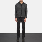 
Jimmy Noir Hooded Windbreaker Veste en Cuir pour Homme - Vue de profil mettant en valeur la coupe de manche ergonomique