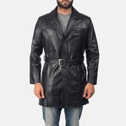 Men's Jordan Noir Manteau en Cuir pour Homme in Black Cowhide Leather - Vue de face &amp; silhouette ajustée | Acheter en ligne