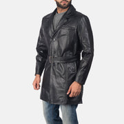 Black Cowhide leather Coat - Vue de dos avec coupe ajustée aux épaules &amp; ourlet soigné