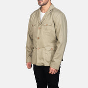 
Beige Poly-Cotton Leather Blazer - Vue arrière montrant la carrure ajustée et l'ourlet net