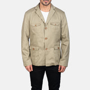 
Vue détaillée of Notch & Button Hardware on Kajetan Beige Safari Veste en Cuir pour Homme