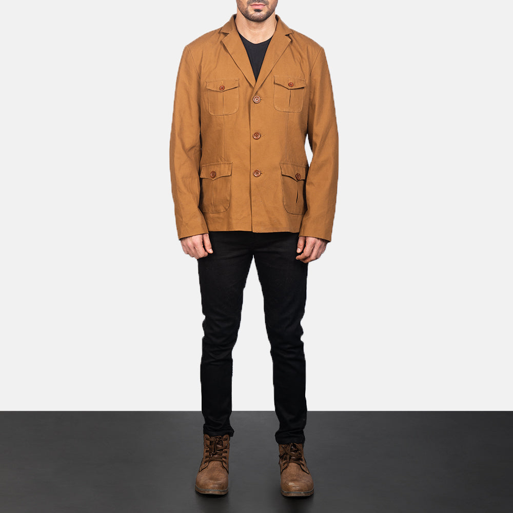 Kajetan Khaki Safari Veste en Cuir pour Homme - Vue de profil avec coupe de manche ergonomique