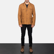 Kajetan Khaki Safari Veste en Cuir pour Homme - Vue de profil avec coupe de manche ergonomique