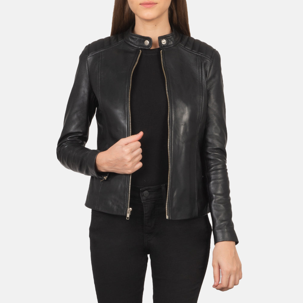 Kelsee Veste Motard en Cuir pour Femme – Vue produit alternative 1