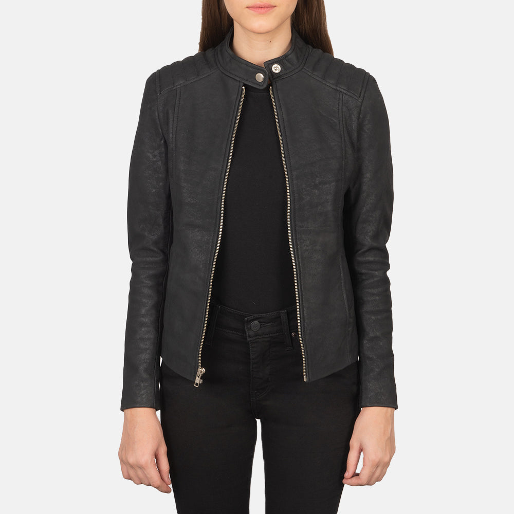 Kelsee Veste Motard en Cuir pour Femme – Vue produit alternative 1