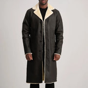Kolby Tumbled Brown Shearling Long Coat in Brown Sheepskin Snuffed - Vue de face &amp; silhouette ajustée | Acheter en ligne