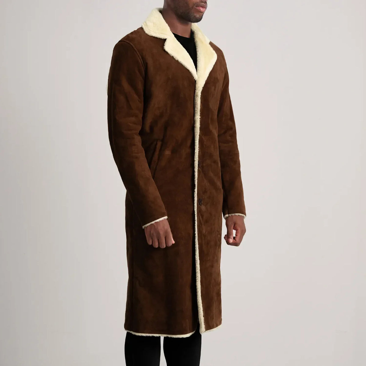 
Brown Goatskin Suede Aviator Jacket - Vue arrière montrant la carrure ajustée et l'ourlet net