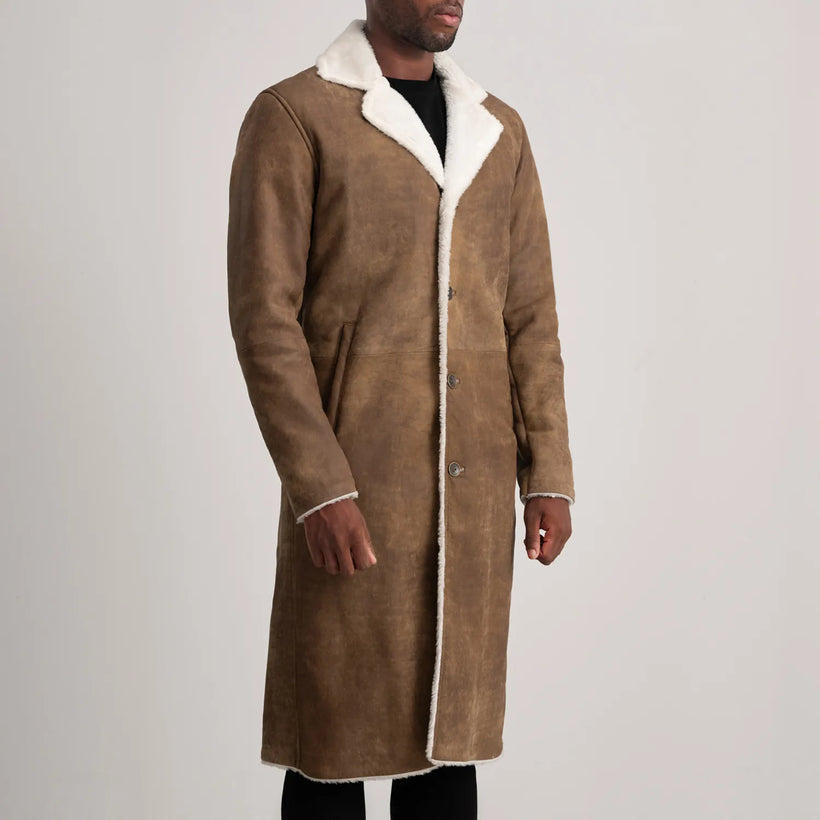 Kolby Marron Vieilli Leather Shearling Manteau en Cuir pour Homme