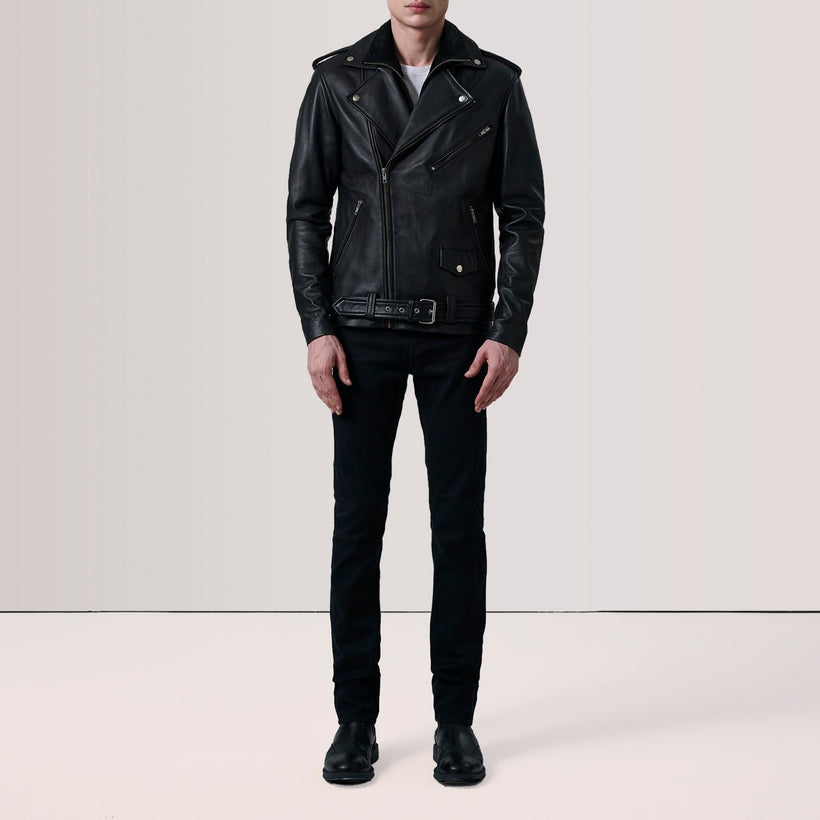 Kole Noir Leather Double Rider Veste en Cuir pour Homme