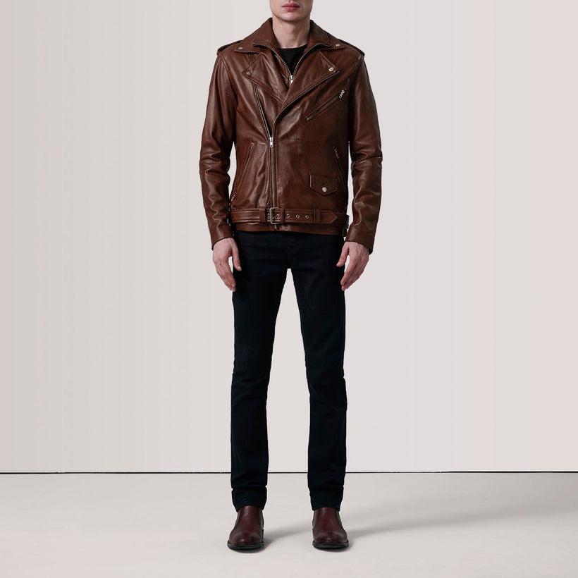 Kole Waxed Marron Leather Double Rider Veste en Cuir pour Homme