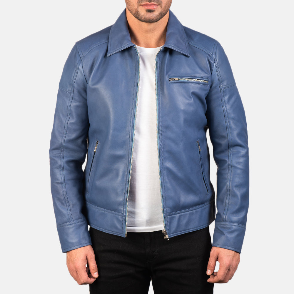 Men's Lavendard Brown Leather Biker Jacket in Brown Cowhide Leather - Vue de face &amp; silhouette ajustée | Acheter en ligne