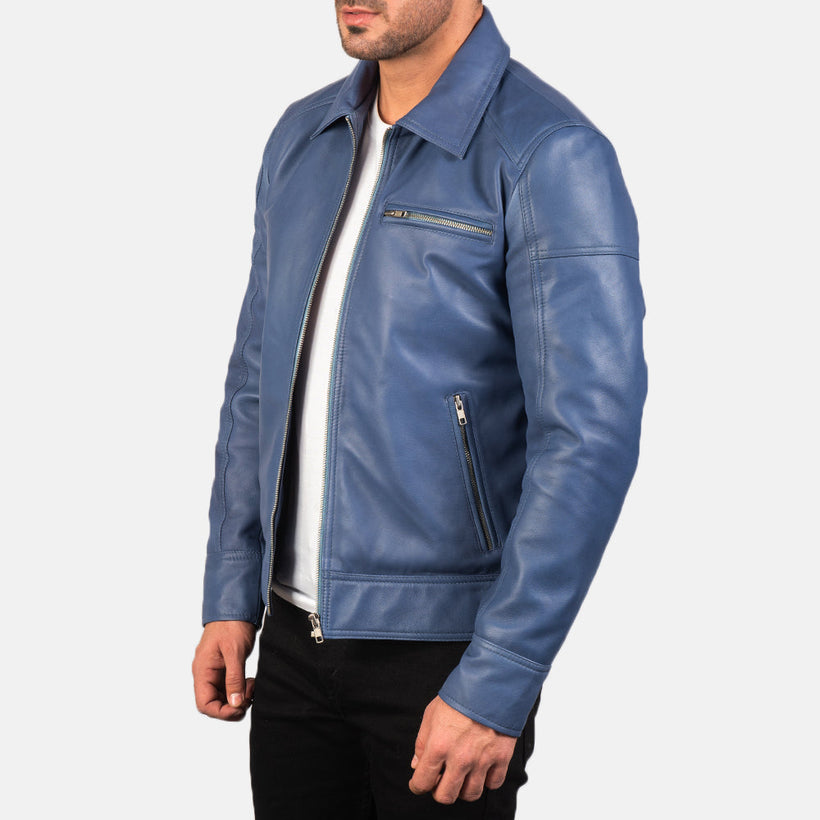 Lavendard Veste Motard en Cuir pour Homme