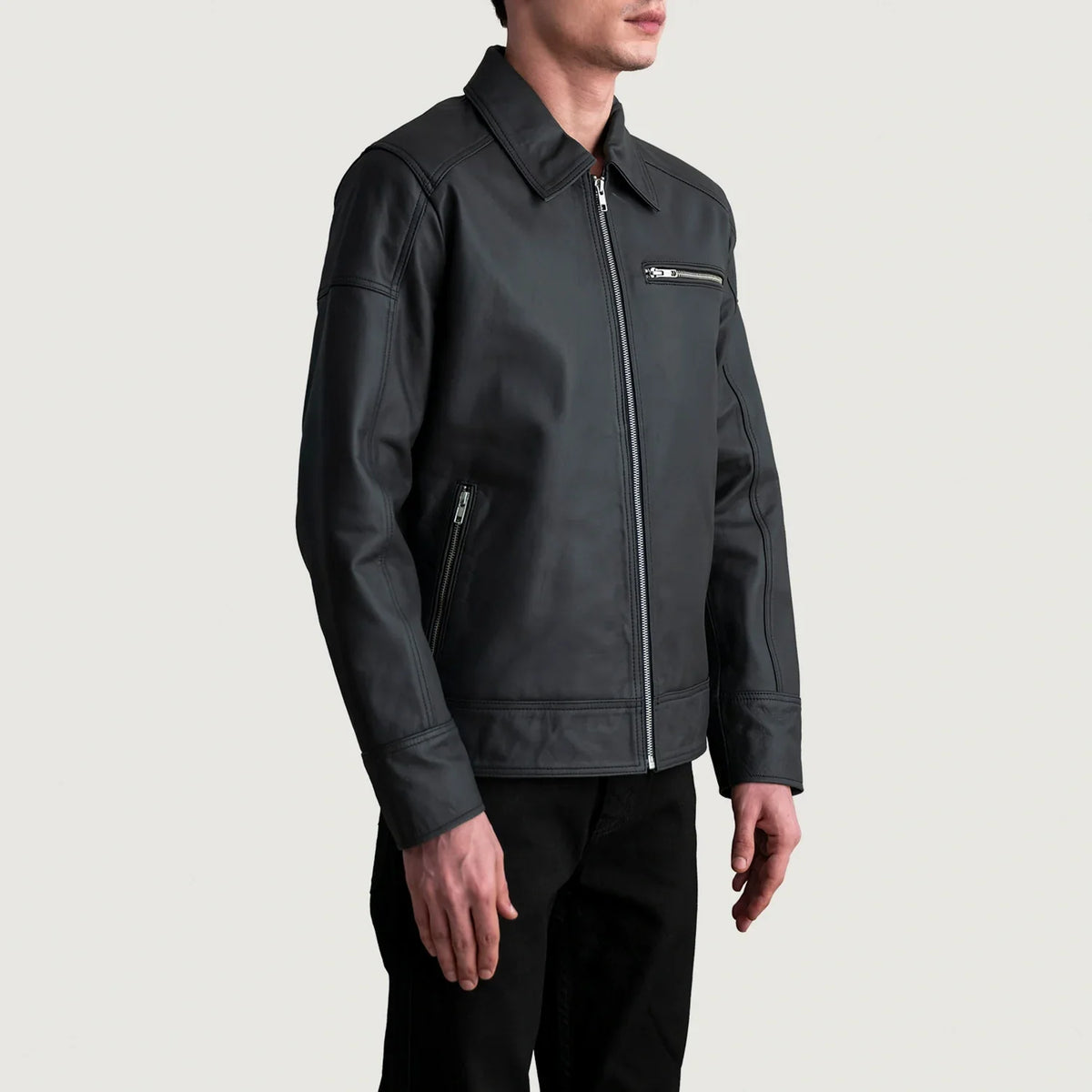 Lavendard Veste Motard en Cuir pour Homme – Vue produit alternative 2
