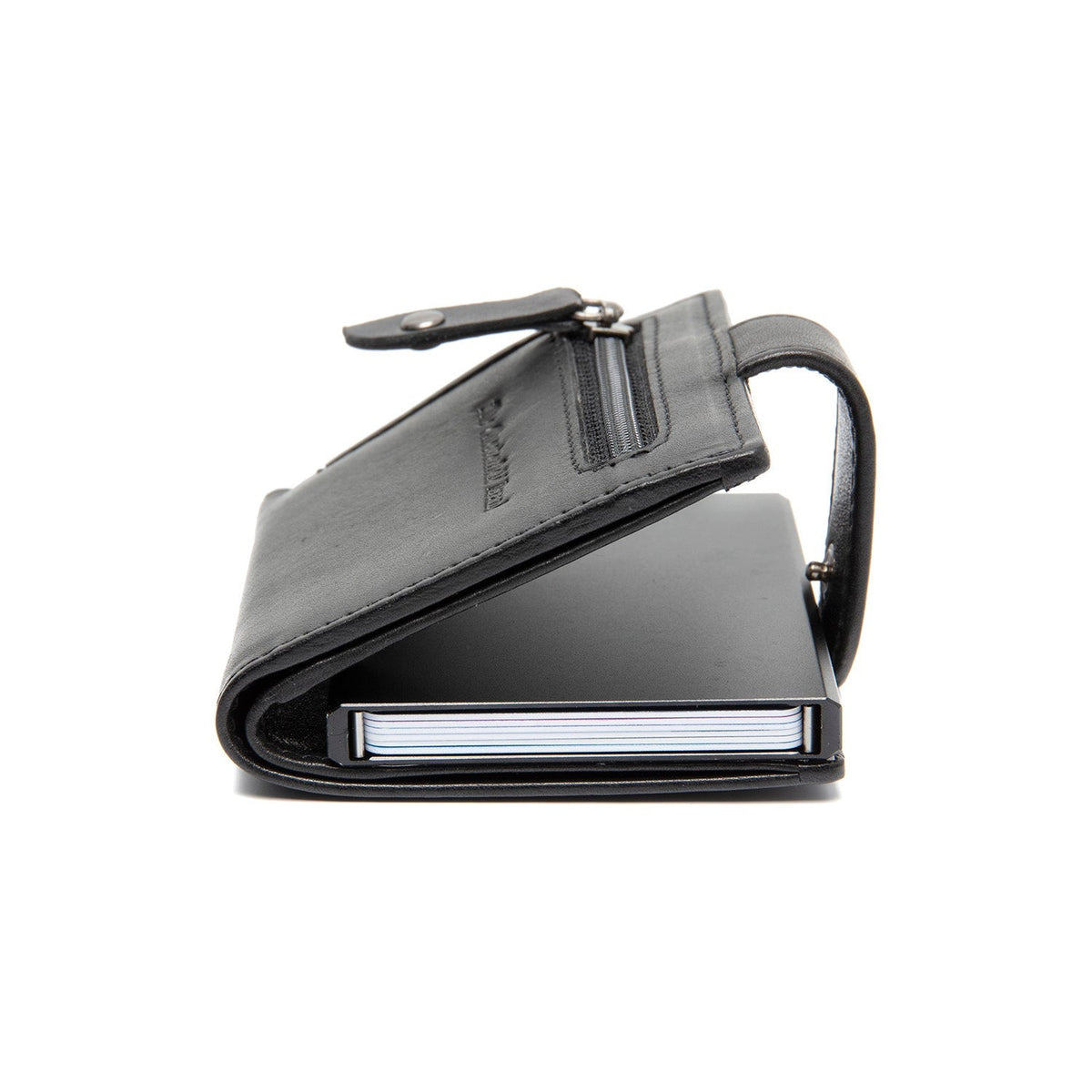 Barrea Full-Grain Leather Card Holder pour Femme - Structured Side Profile Showing Gusset Depth &amp; Expansion Capacity
