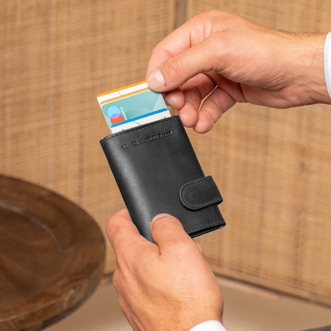 Classic 100% Full-Grain Leather Card Holder - Rear Perspective Showing Reinforced Leather Straps & Stitching