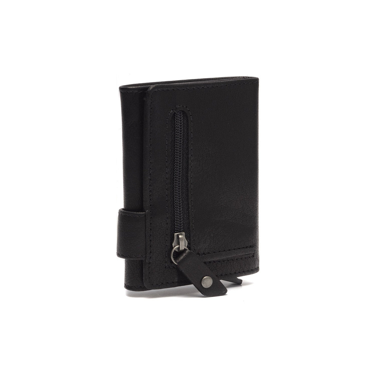 Solid Antique Brass Hardware &amp; Heavy-Duty Dual Zipper Detail on Portland Full-Grain Leather Card Holder pour Femme