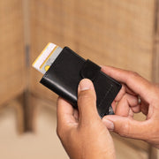 Classic 100% Full-Grain Leather Card Holder - Rear Perspective Showing Reinforced Leather Straps &amp; Stitching