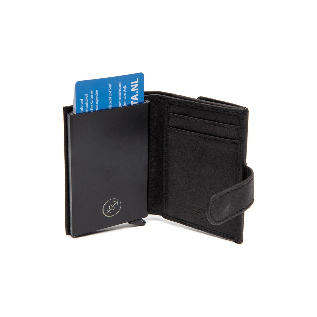 
Classic 100% Full-Grain Leather Card Holder - Perspective arrière montrant les bretelles en cuir renforcées