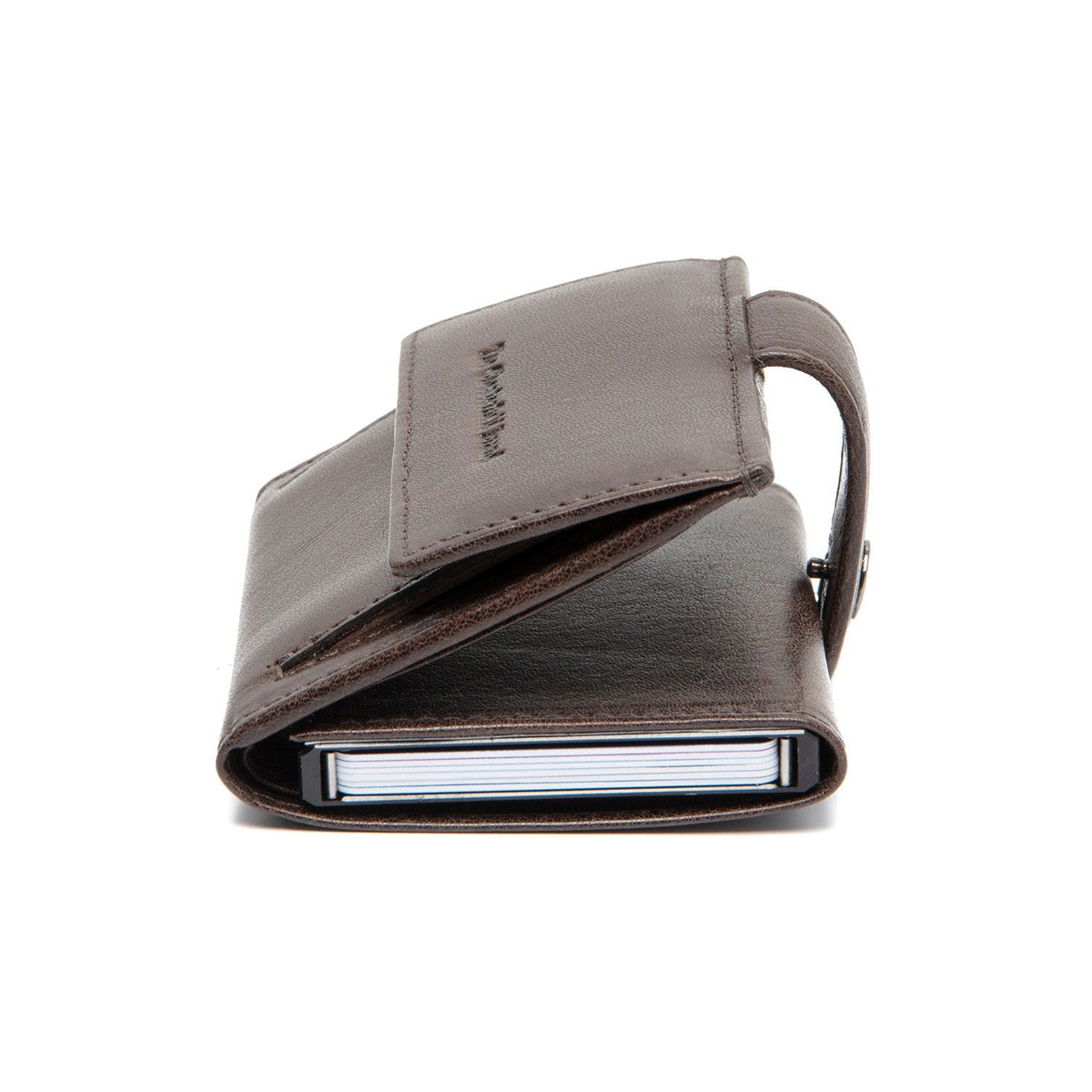 Solid Antique Brass Hardware &amp; Heavy-Duty Dual Zipper Detail on Varrano Full-Grain Leather Card Holder pour Femme