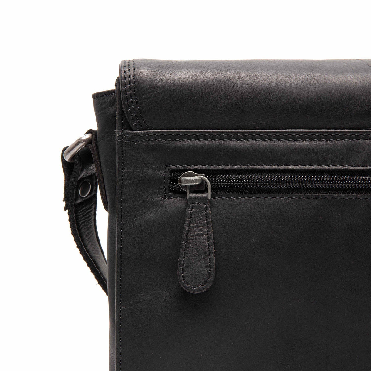 
Lunor Sac besace en cuir pleine fleur - Profil latéral structuré montrant la profondeur du soufflet