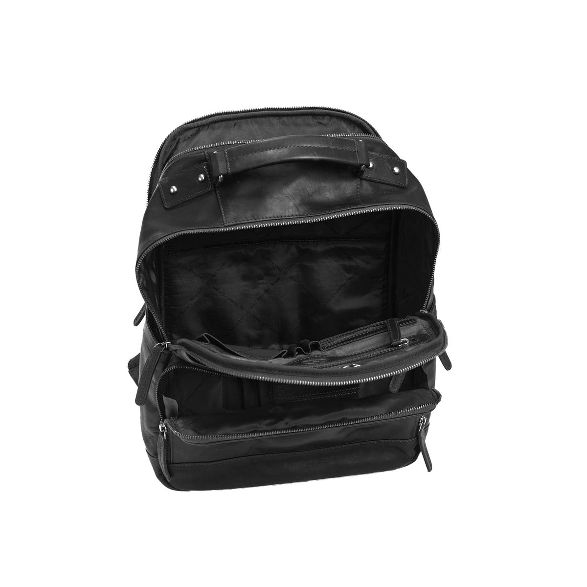 Solid Antique Brass Hardware &amp; Heavy-Duty Dual Zipper Detail on Austin Full-Grain Leather Laptop Backpack pour Femme