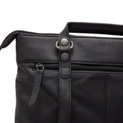 Caldero Full-Grain Leather Laptop Backpack pour Femme - Structured Side Profile Showing Gusset Depth &amp; Expansion Capacity
