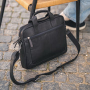Classic 100% Full-Grain leather Briefcase - Rear Perspective Showing Reinforced Leather Straps &amp; Stitching