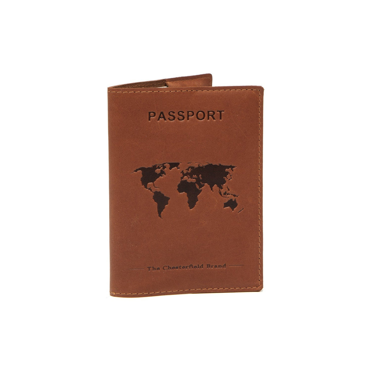 Cognac Leather Passport Case pour Femme, front view