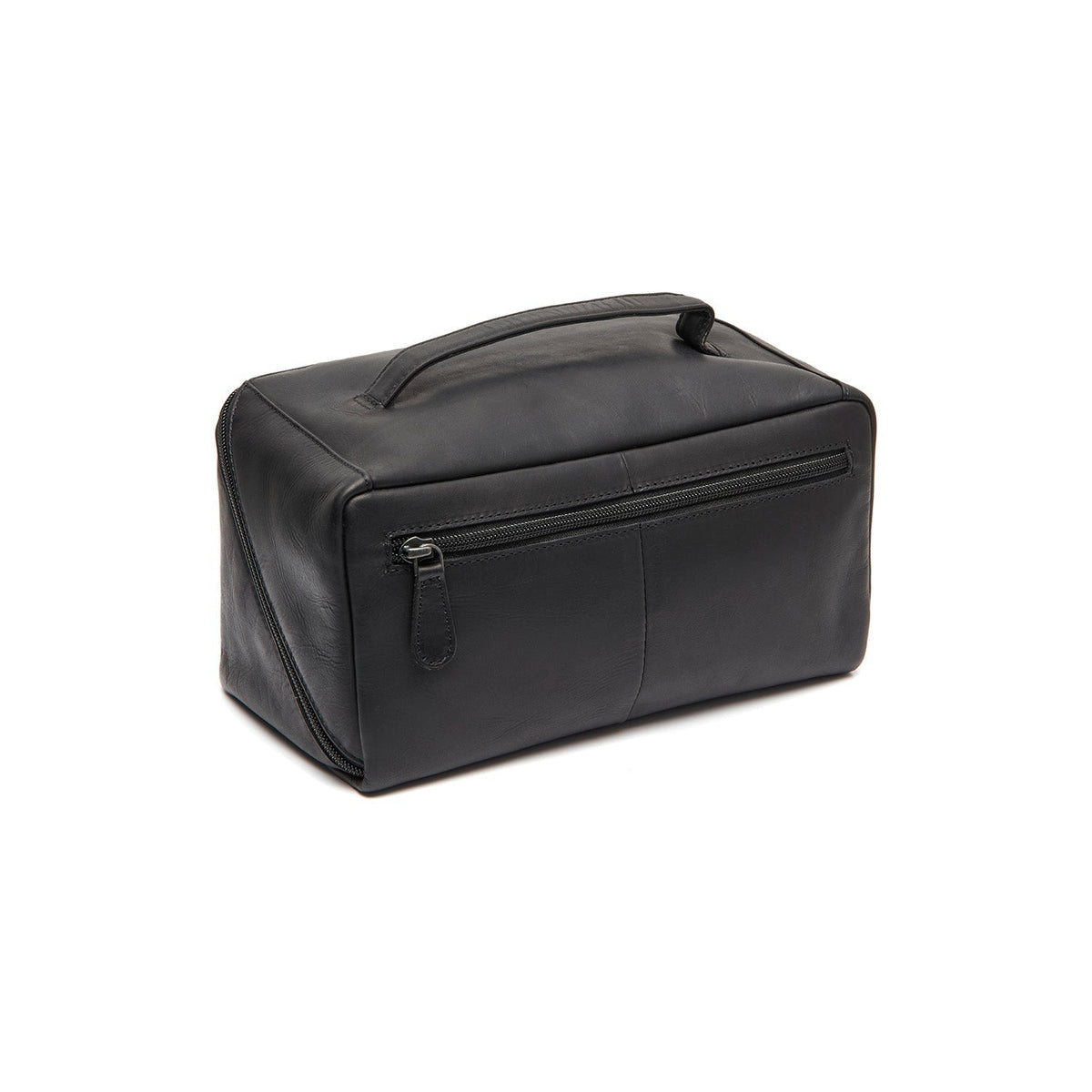 Tailored Rib Cuffs &amp; Hem Craftsmanship Construction Detail on Elmia Full-Grain Leather Toiletry Bag pour Femme
