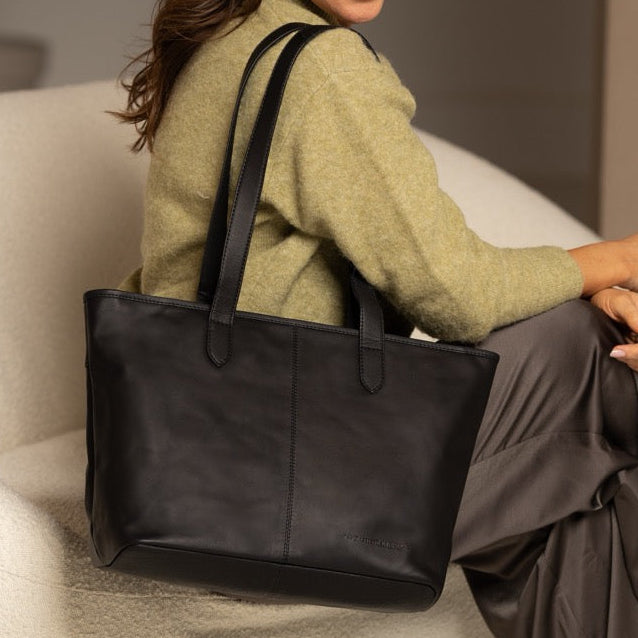 Classic 100% Full-Grain leather Bag - Rear Perspective Showing Reinforced Leather Straps & Stitching