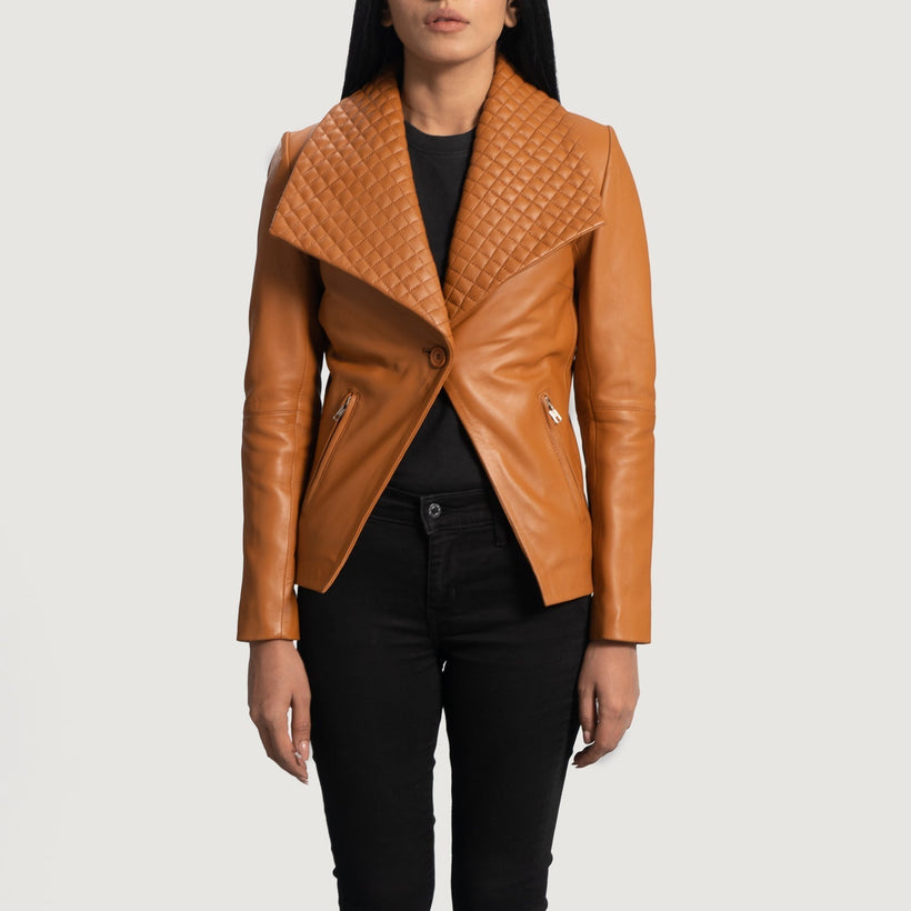 Lee Camel Marron Blazer en Cuir en Cuir pour Femme