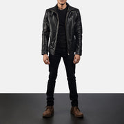 Men's Legacy Noir Veste Motard en Cuir pour Homme - Vue de profil avec coupe de manche ergonomique