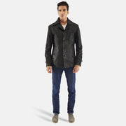 Leo Noir Manteau en Cuir pour Homme - Vue de profil avec coupe de manche ergonomique