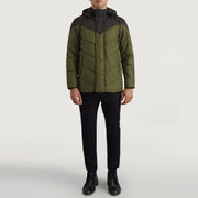 
Luka Noir & Vert Hooded Puffer Veste en Cuir pour Homme - Vue de profil mettant en valeur la coupe de manche ergonomique