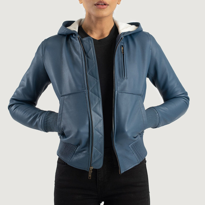 Luna Hooded Blouson Bombardier en Cuir pour Femme