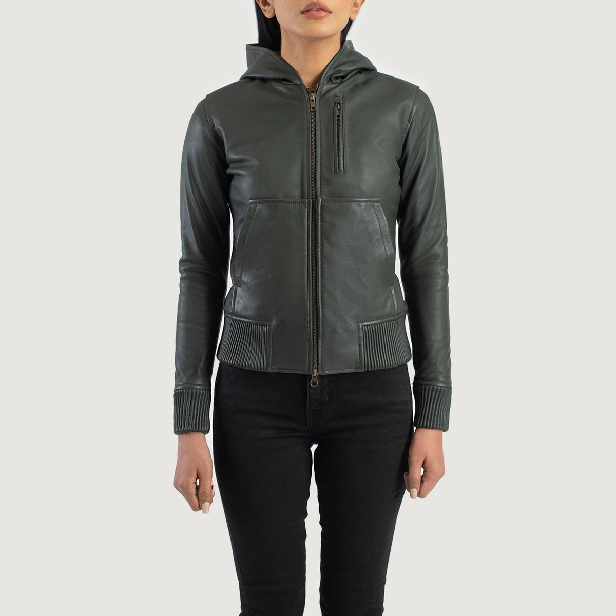 
Luna Hooded Blouson Bombardier en Cuir pour Femme – alternate product view 4