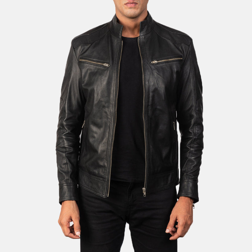 Mack Noir Veste Motard en Cuir pour Homme