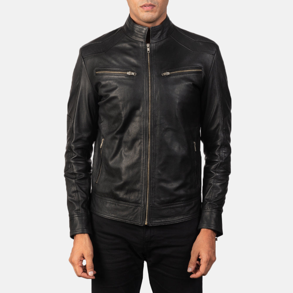 
Vue détaillée of Band & Zipper Hardware on Mack Noir Veste Motard en Cuir pour Homme