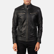 
Vue détaillée of Band & Zipper Hardware on Mack Noir Veste Motard en Cuir pour Homme