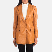 Women's Marilyn Tan Brown Leather Blazer in Tan Brown Sheepskin Leather - Vue de face &amp; silhouette ajustée | Acheter en ligne