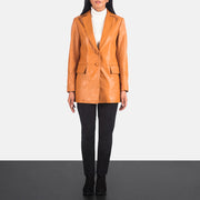 Women's Marilyn Tan Brown Leather Blazer - Vue de profil avec coupe de manche ergonomique