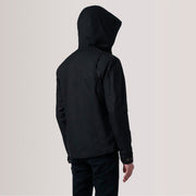 Vue détaillée of Hooded &amp; Zipper with placket Hardware on Marlo Noir Canvas Hooded Work Veste en Cuir pour Homme For Men