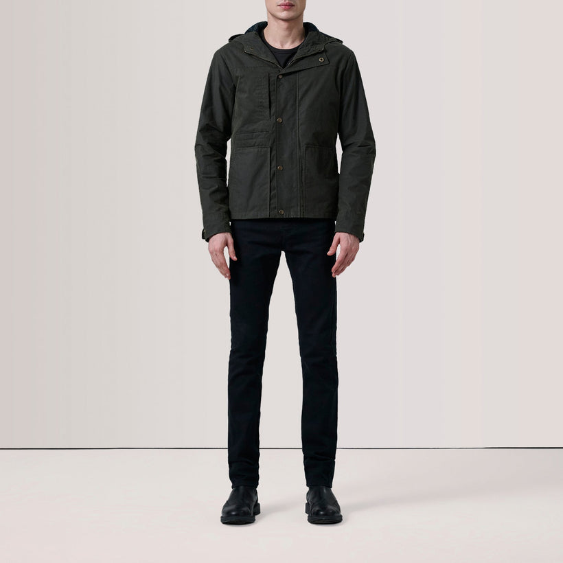 Marlo Olive Canvas Hooded Work Veste en Cuir pour Homme