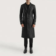 Mateo Black Leather Single Breasted Coat - Vue de profil avec coupe de manche ergonomique