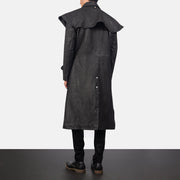 
Maverick Noir Leather Duster pour Homme - Vue de profil mettant en valeur la coupe de manche ergonomique