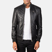 Moda Black Leather Bomber Jacket in Black Sheepskin Leather - Vue de face &amp; silhouette ajustée | Acheter en ligne